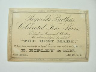1880 ' s Reynolds Bros.  Shoes,  Utica,  N.  Y.  Trade Card w/ Adams Dealer (No.  7) 2
