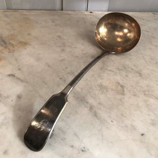 Antique Large Silver Plated Spoon Or Ladle Engraved Initial F