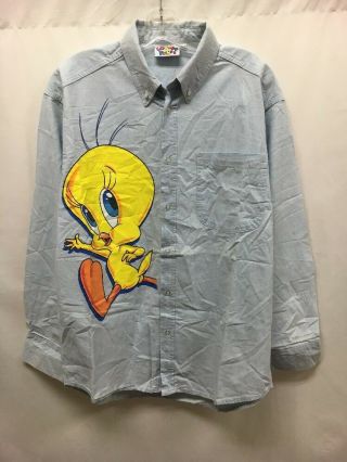 Vintage 1993 Novel Teez Tweety Bird Looney Tunes Button Up Shirt Size L