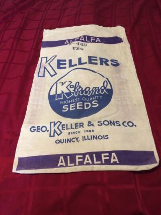 Vintage Advertising Feed Sack Alfalfa Geo.  Keller & Sons Quincy Illinois A - 449