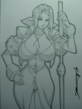 Aeris Aerith Final Fantasy Girl Sexy Busty Sketch Pinup - Daikon Art