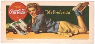 Coke Coca - Cola Spanish 1942 Girl Ink Blotter Ad Vintage T