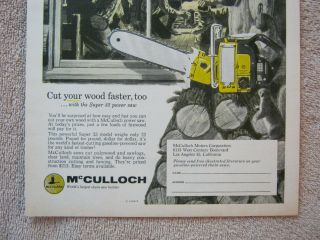 Vintage 1956 McCulloch 33 Chain Saws Cut Wood Faster Cabin Art Print Ad 3