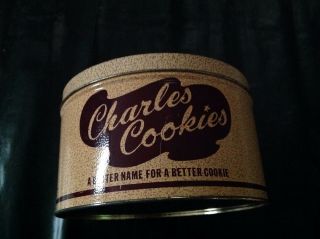 Vintage Charles Cookies Tin Can 4 7/8 " High Mountville,  Pa.  Calhoun,  Ky.