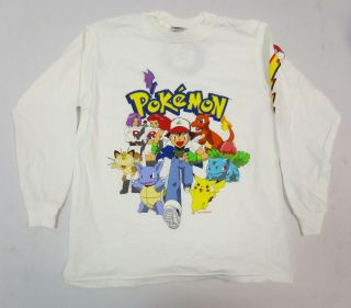 Pokemon Go Youth Medium Long Sleeve Shirt Vintage Retro Charizard Vtg White Ash