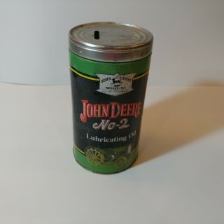 John Deere No - 2 Lubricating Oil Can Tin Piggy Bank Metal One Us Quart
