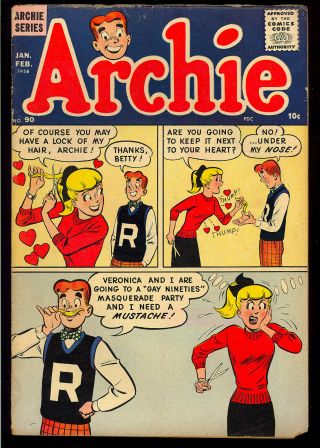Archie Comics 90 Early Silver Age Betty & Veronica Teen 1958 Gd,