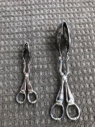 Vintage Gorham Heritage Tongs Set 11.  5 " And 7 " Silverplated Salad & Pastry Tongs