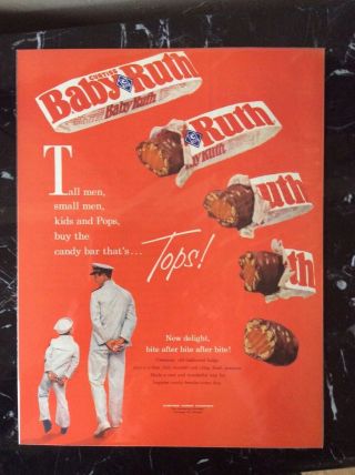 1961 Vintage Color Print Ad Baby Ruth Candy Bar
