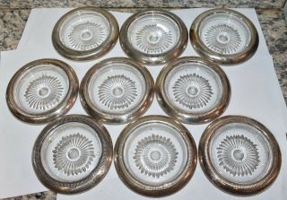 9 Sterling And Glass Coasters