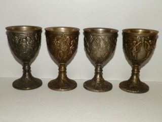 Vintage C & Co Corbell Silver - Plated Mini Goblets 4pc Cordial Set