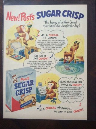 1951 Vintage Color Ad Post’s Sugar Crisp Cereal Fantastic
