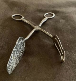 Vintage E.  P.  Zinc Cake / Pastry Serving Tongs Silver Plated Made In Italy