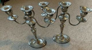 Vintage Silver Plated 3 Sconce Candelabra Candle Stick Holder A Pair