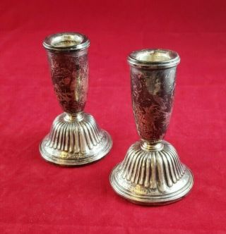 Vintage 4 " Tall Candle Holders Arrowsmith Sterling Silver Pair Old Candlesticks