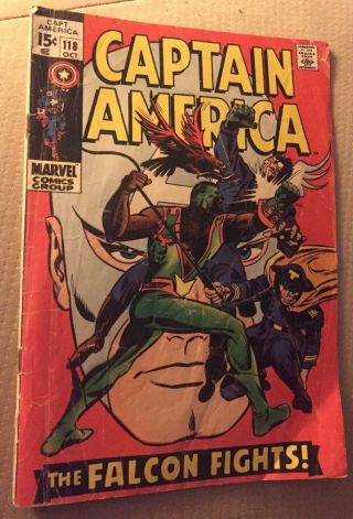 Captain America Marvel Comics 118 October 1969 Stan Lee Writer The Falcon Fights