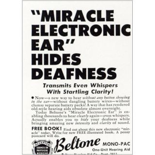 1952 Beltone Hearing Aid: Miracle Electronic Ear Vintage Print Ad
