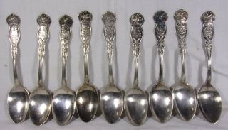 1915 9 State Souvenir Silver Plate Spoons Wm Rogers & Son United States Eagle