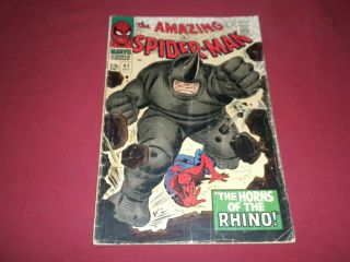 Spider - Man 41 Marvel 1966 Silver Age 4.  5/5.  0 Comic 1st Rhino