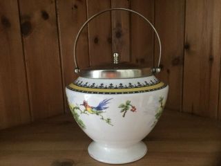 Vintage Ceramic And Silver Plated Biscuit Barrel - Made In England.