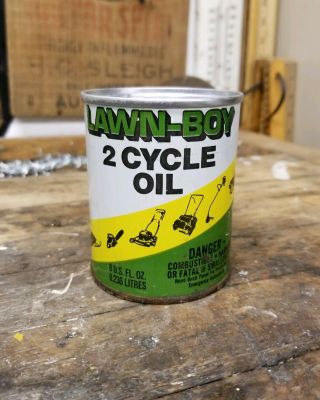 Vintage Lawn Boy 2 Cycle 4oz Full Oil Can Motorcycle Snowmobile Chainsaw Sign