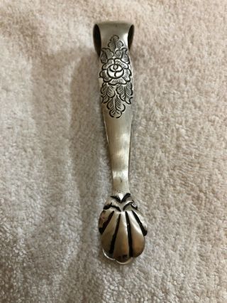 Vintage Engraved Mexico Sterling Silver Scallop Sugar Tongs 925