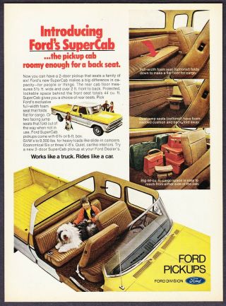 1974 Old English Sheep Dog Photo Ford Supercab Pickup Truck Vintage Print Ad