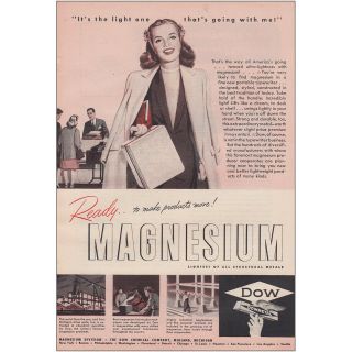 1946 Dow Chemical: Magnesium,  Its The Light One Vintage Print Ad