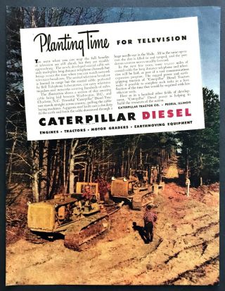 1946 Caterpillar Diesel Cat Tractors Laying Coaxial Cable Photo Vintage Print Ad