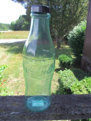 Coca - Cola 12 inch Bottle Bank Clear Green Plastic - 2
