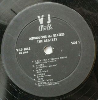 1964 INTRODUCING THE BEATLES LP ALBUM ERROR DISC BLACK LABELS REVERSED VEE JAY 6