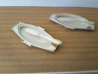 Two Pate Butter Dishes Knives Vintage Silver Plate Imperial Art Deco Style - Gc
