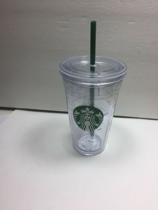 Starbucks Grande Clear Acrylic Cold Cup Tumbler 16 Oz Cup Straw