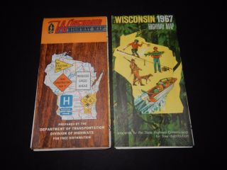 Vintage 1967 & 1973 Wisconsin Highway Maps/wildlife/fishing/hunting/boating