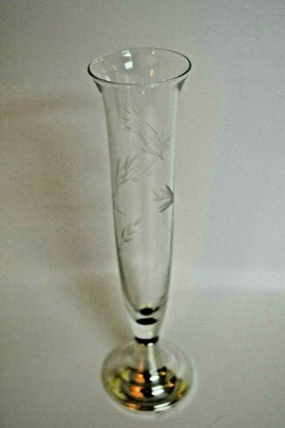 Gorham Sterling Silver And Etched Crystal Bud Vase 8 1/2 " Exc Cond