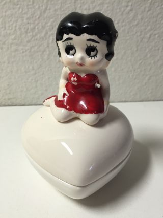 Vtg - Betty Boop Ceramic Heart Trinket Jewelry Candy Soap Dish Jar Figure 1988