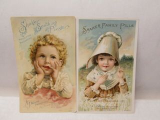 Two Different Shaker Family Pills & Soothing Plasters Trade Cards