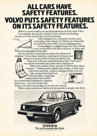 1974 Volvo Safety - Features - Classic Vintage Advertisement Ad D175