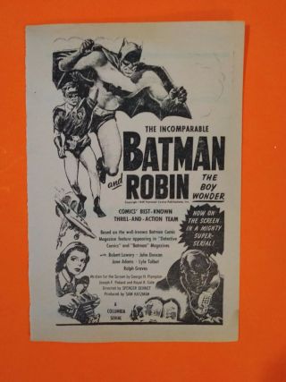 Rare Batman 1949 Pulp Fiction B/w Ad.  Announcing The Now On Screen - Serial