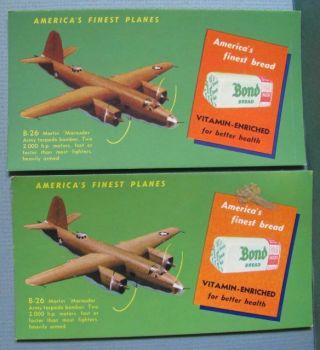 2 Vintage Ink Blotters Bond Bread B - 26 Martin Marauder Wwii Airplanes