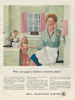 1959 Bell Telephone System Pink Kitchen Wall Phone Cake Baking Vintage Print Ad