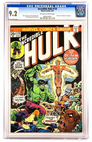 1974 Marvel Comics Incredible Hulk 178 Cgc 9.  2 Ow/w Adam Warlock Death Rebirth