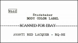 1963 1964 Studebaker Avanti Body Color Tag Fits Under Glove Box Exact Duplicate