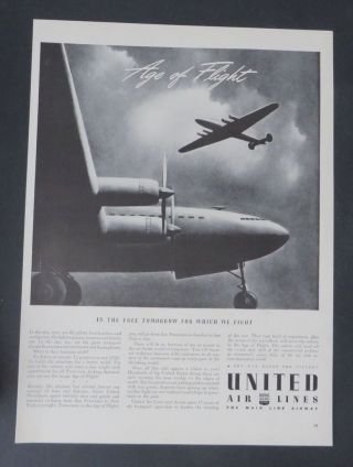Print Ad 1942 United Airlines Tomorrow Age Of Flight Vintage Art