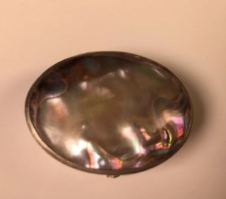 Vintage Alpaca Silver & Abalone Shell Pill Trinket Jewelry Box