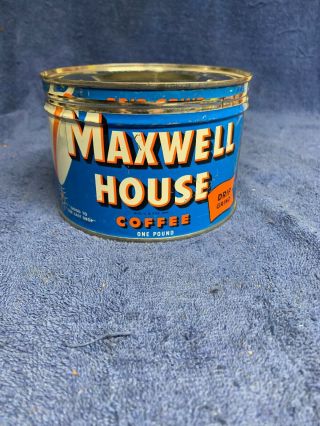 Vintage Maxwell House Coffee Drip Grind One - Pound Round Tin Can W/lid