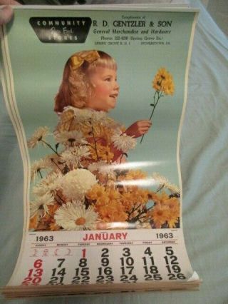 Vintage Advertising Calendar Girl With Spring Flowers 1963 Spring Grove,  Pa