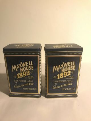 Set Of 2 - Maxwell House Tin 1892 Slow Roast 100 Year Anniversary Coffee Can 16 Oz