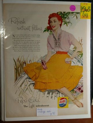 Vintage Pepsi Cola Illustration Pinup Girl Print Ad