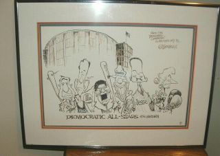 Jim Borgman 1992 Democratic Convention Hand Signed Art Drawing Political Cartoon